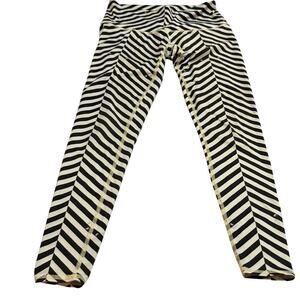 Teeki black white striped yin yang leggings yoga activewear sz M